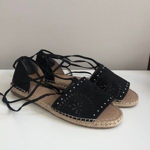 Black Cut-Out Ankle Lace Sandals